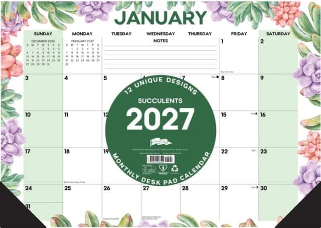 Succulents 2027 17" x 12" Monthly Deskpad av Willow Creek Press