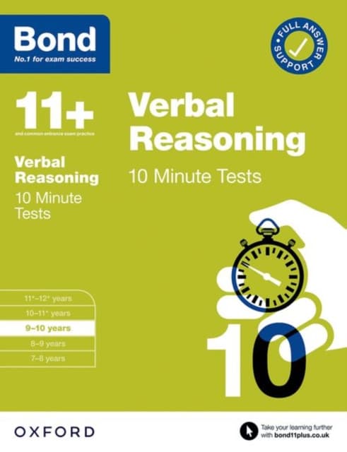 Bond 11+ Verbal Reasoning 10 Minute Tests for Age 9-10 | For 2026 GL Assessment & other 11 plus entrance exams