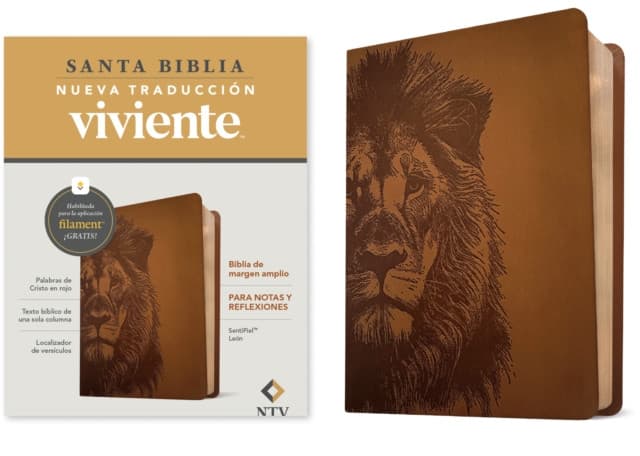 Biblia de margen amplio NTV con Filament (SentiPiel, León, Letra Roja)