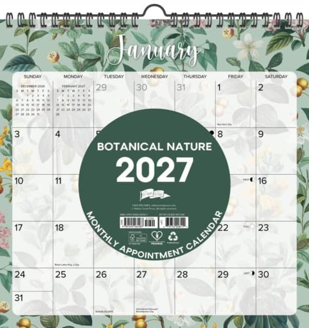 Botanical Nature 2027 12" x 12" Spiral Wall Calendar av Willow Creek Press