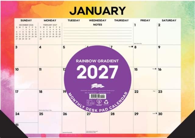 Rainbow Gradient 2027 17" x 12" Monthly Deskpad av Willow Creek Press
