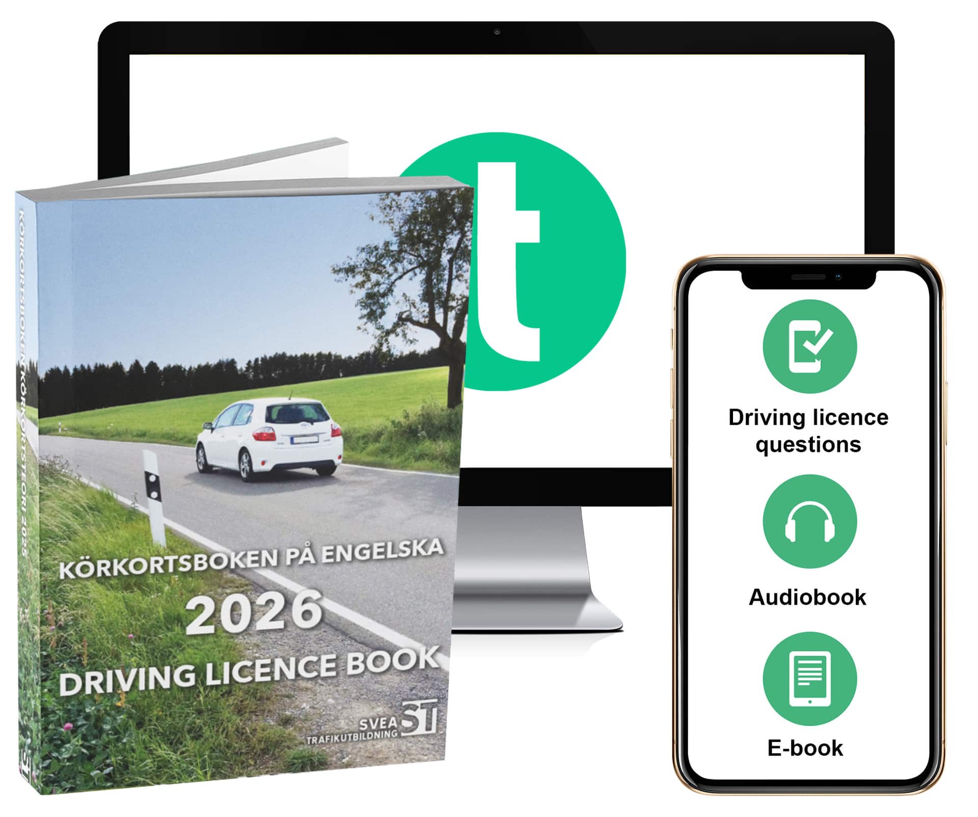 Körkortsboken på Engelska 2026 / Driving licence book (book + theory pack with online exercises, theory questions, audiobook & ebook) av Svea Trafikutbildning