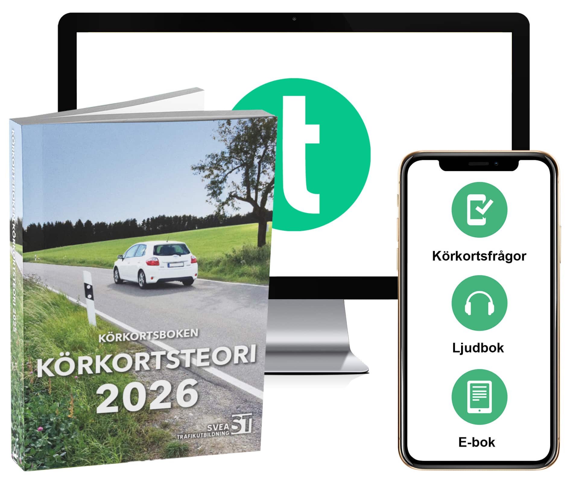 Körkortsboken Körkortsteori 2026 (bok + digitalt teoripaket med körkortsfrågor, övningar, ljudbok & ebok) av Svea Trafikutbildning